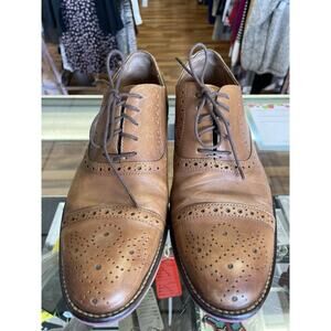 JOHNSTON & MURPHY Mens 8.5CONRAD Captoe Oxfords Leather Dress Shoes Brogue BROWN